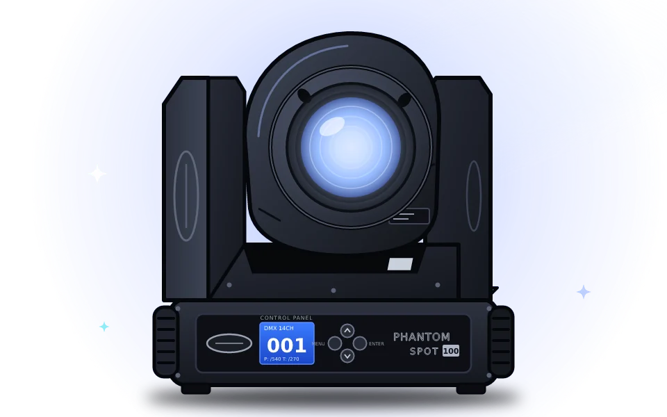 Illustration: Showtec Phantom 100 Spot mit Display am Sockel